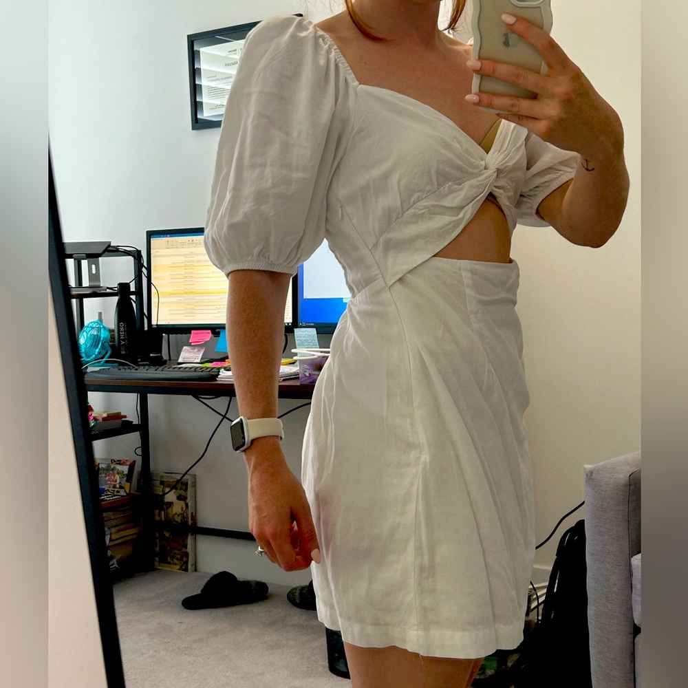 White Linen Criss-cross Mini Dress